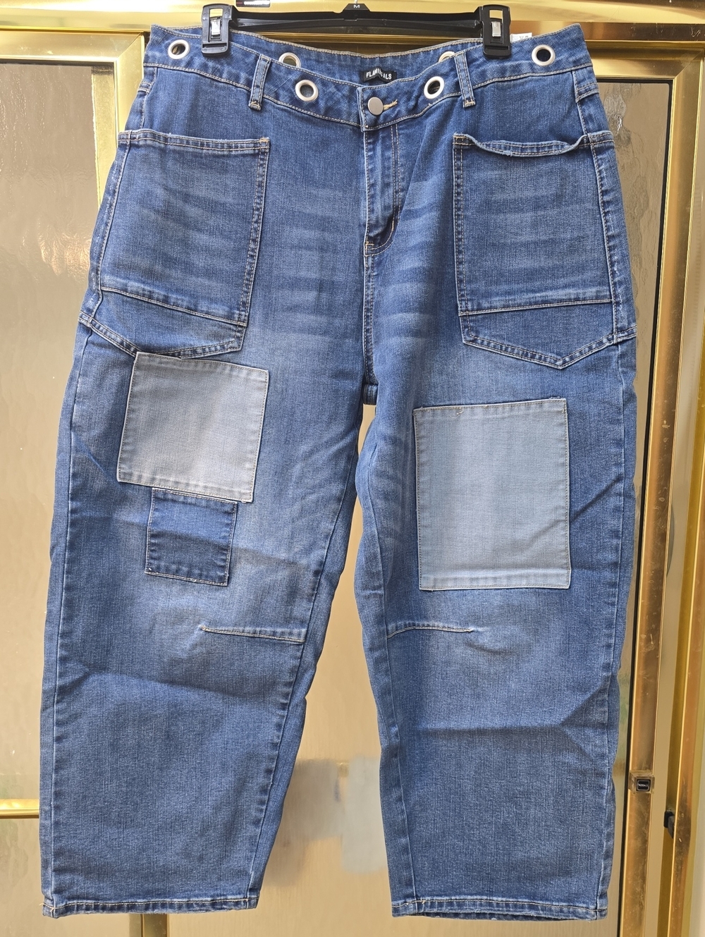 Womens Blue Patchwork Jeans